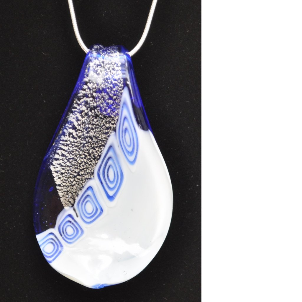 Murano Style Blue Lampwork Focal Glass Pendant With 925 Silver Necklace (2144)